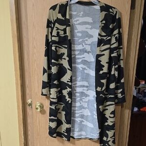 Camo Print Open Cardigan